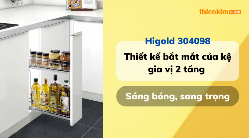 Kệ gia vị 2 tầng đựng chai lọ ray giảm chấn Higold 304098 cao cấp